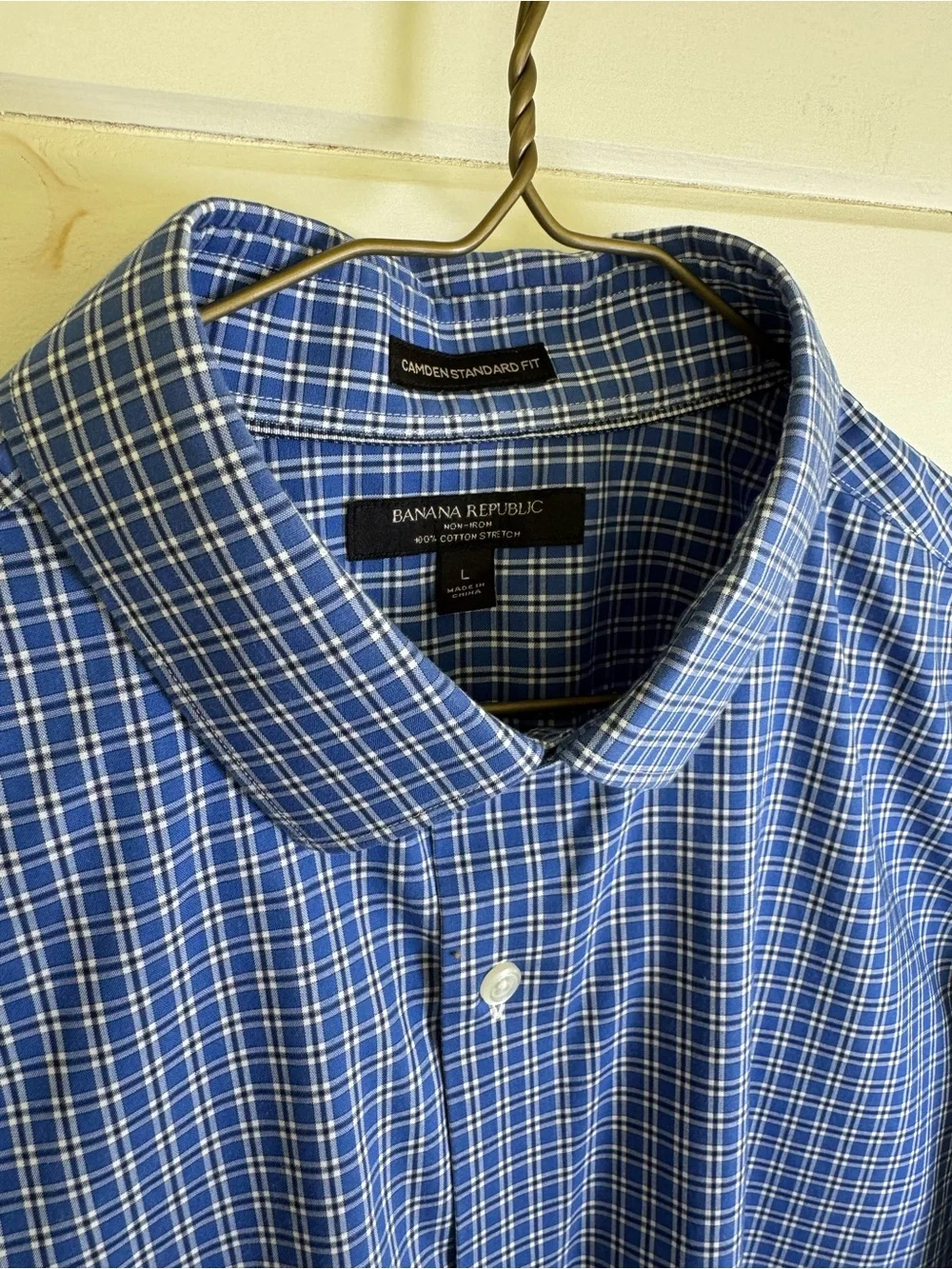 Banana Republic Camden Standard Fit Blue Plaid Non-Iron Shirt L 16-16.5